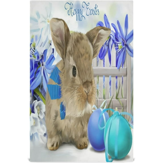 Rabbit Watercolor Eggs Kitchen Tea Towels Set of 1 Absorbent Hand Dish Towels, Blue Flowers Dishcloths Lint-Free 18x28 Inch Fast Drying for Cooking Baking Home Clean