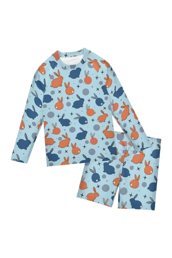 Rabbit Wave Point Boys' Bathing Suit UPF 50+ Boys' Rash Guard Sets Stretchy Quick Dry 3T-10T