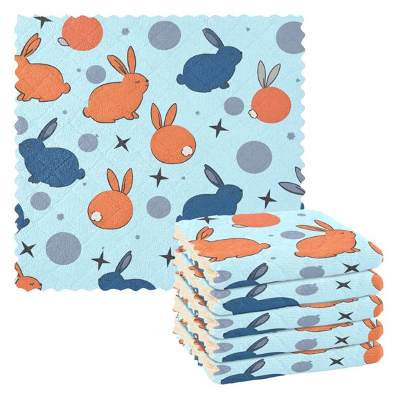 Rabbit Wave Point Kitchen Cloth Dish Towels for Drying Washing Absorbent Dish Rags Reusable soft kitchen dishcloth set 6 Pack