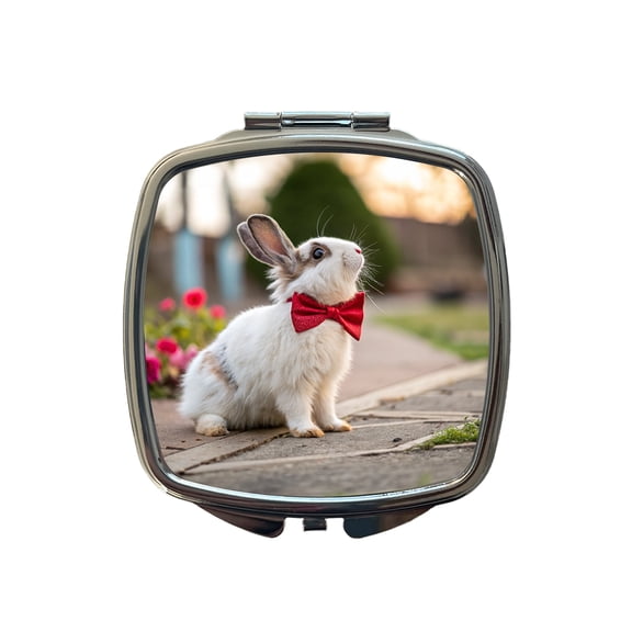 Rabbit Wearing Bow Tie Funny Easter Travel Makeup Handbag Purse Small Pocket Compact Mirror