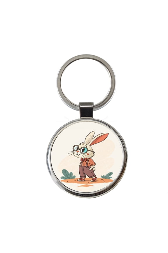 Rabbit Wearing Glasses Nerdy Cute Easter Metal Round Keychain