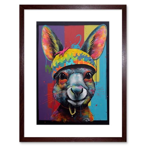 Rabbit Wearing Wolly Hat and Collar Modern Pop Art Artwork Framed Wall Art Print 9X7 Inch