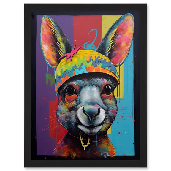 Rabbit Wearing Wolly Hat and Collar Modern Pop Art Artwork Framed Wall Art Print A4