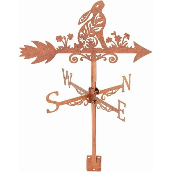 Rabbit Weathervane Moon Gazing Hare Metal Weather Vane Red Copper Animal Wind Direction Measuring Instrument Roof Installation for Garden Farm Backyard Gazebo Barn Shed Art Decor