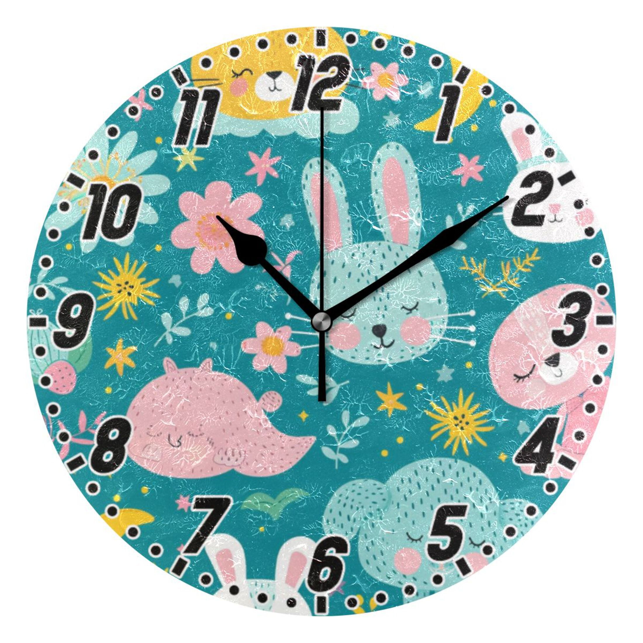 Rabbit Whale Elephant Moon Flower Wall Clock 9.8 inch Battery Operated ...