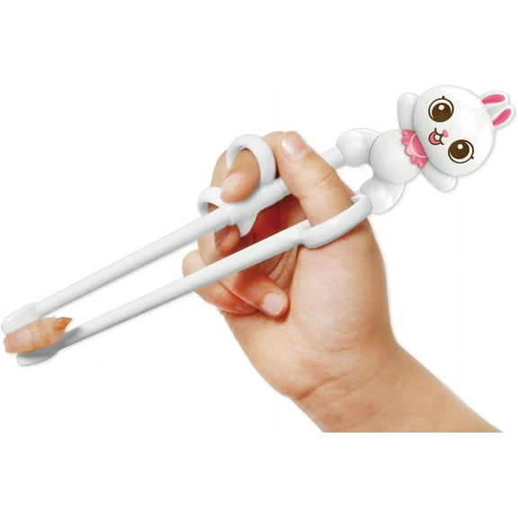 Rabbit White Chopsticks, Training Chopsticks, Learning, Beginner, Brain Training, Practice, Korean Food, Japanese Sushi, 1 Step to Learn Chopstick, Right Handed - Made in Korea