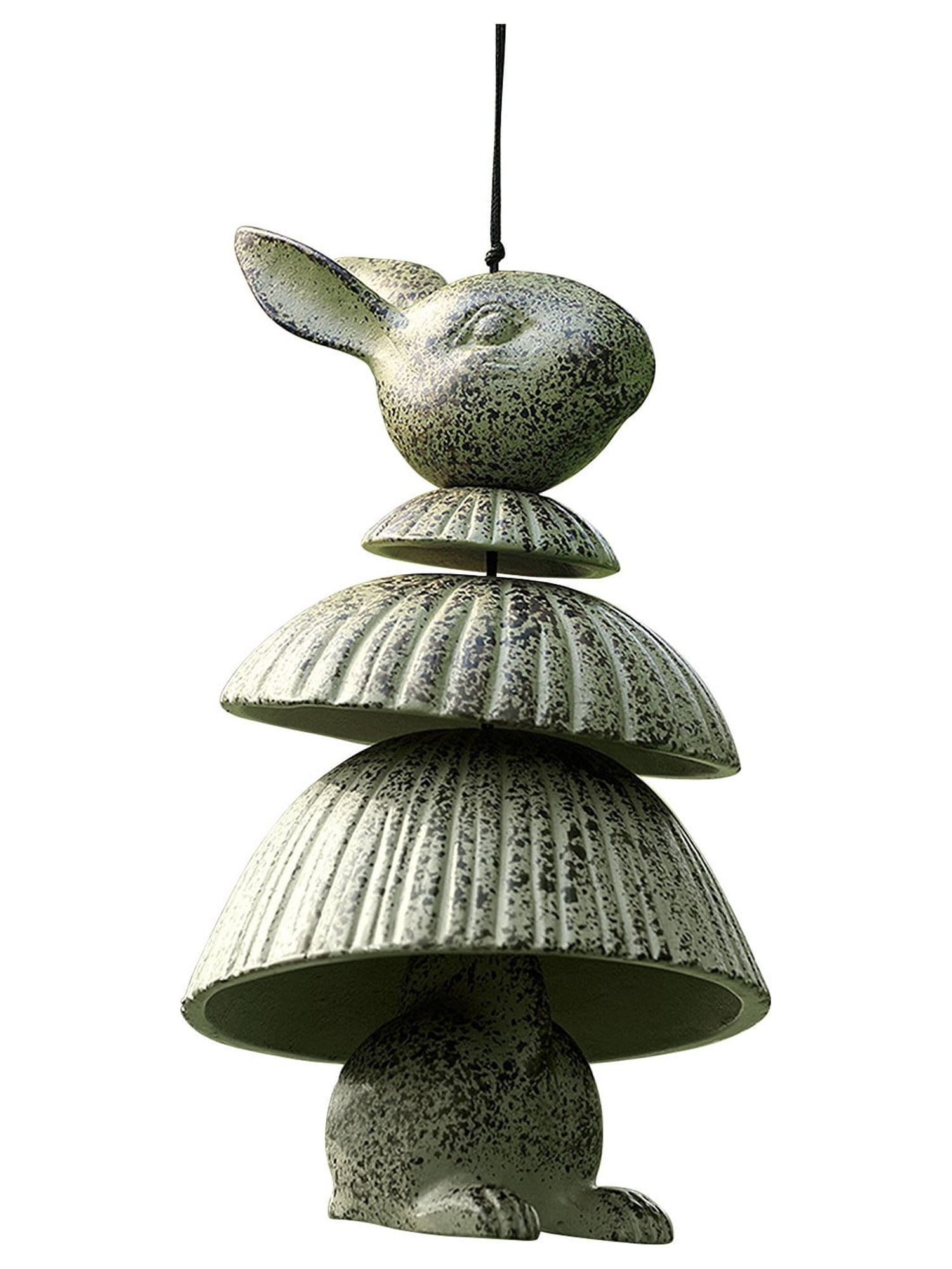 Verdigris Cast Aluminum Bunny Wind Chime with Tiered Bells