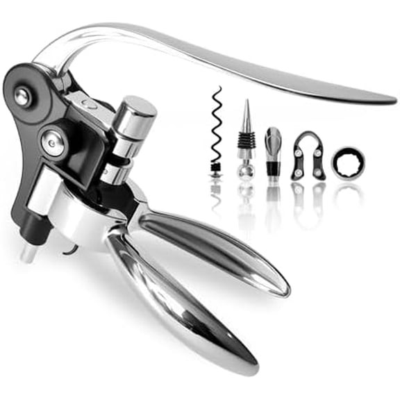Rabbit Wine Opener,Corkscrew Wine Opener Set Including Foil Cutter, Wine Stopper & Pourer, Drip Ring, Stainless Steel Wine Bottle Opener Kit for Bar, Home, Wedding, Birthday, Holiday Gift