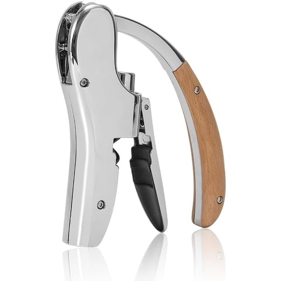 Rabbit Wine Opener, Lever Style Wine Bottle Opener with Wooden Handle, Professional Stainless Steel Corkscrew with Foil Cutter, Wine Gift Set