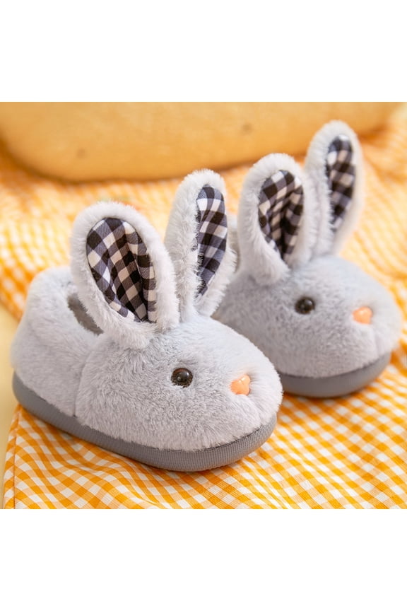 Rabbit Winter Slippers Plush Bunny Slippers for Girls & Boys (Grey 18-24 Months)