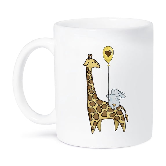 3dRose, Rabbit With Balloon Sits On Giraffe, 11oz Mug