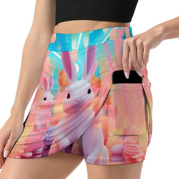 Rabbit Women's High Short Skirt, High Waisted Mini Skirt with One Side Pocket