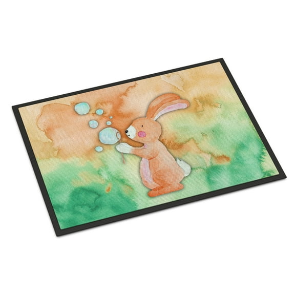 Rabbit and Bubbles Watercolor Doormat 24x36