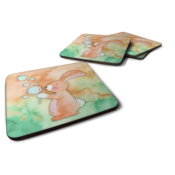 Rabbit and Bubbles Watercolor Foam Coaster Set of 4
