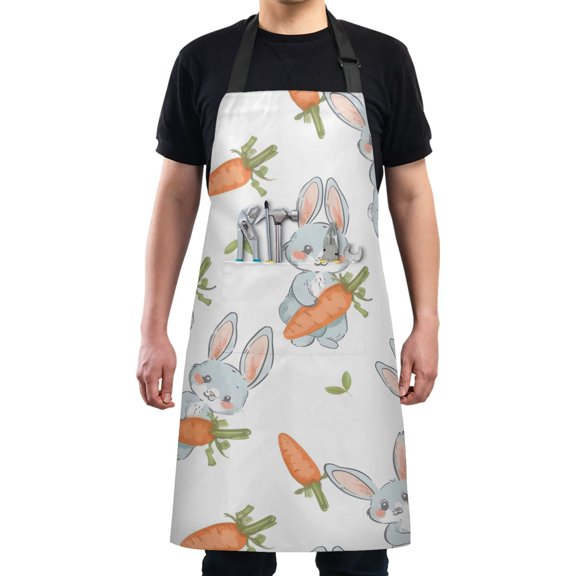 Rabbit and Carrot Kitchen Apron with 2 Pockets Adjustable waterproof Cooking Aprons for Women Men Chef