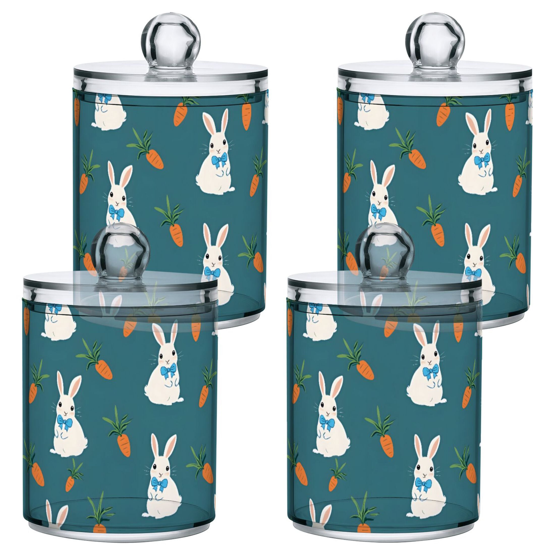 58 Pattern Rabbit and Carrot Pattern Plastic Storage Jar 4 Pack Clear Translucent ...