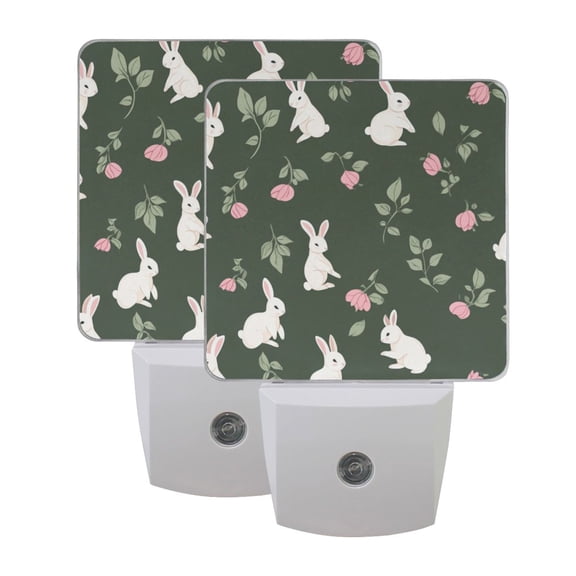 Rabbit and Flower Print LED Night Light with Smart Sensor Plug Into Wall Dusk to Dawn 2 packs
