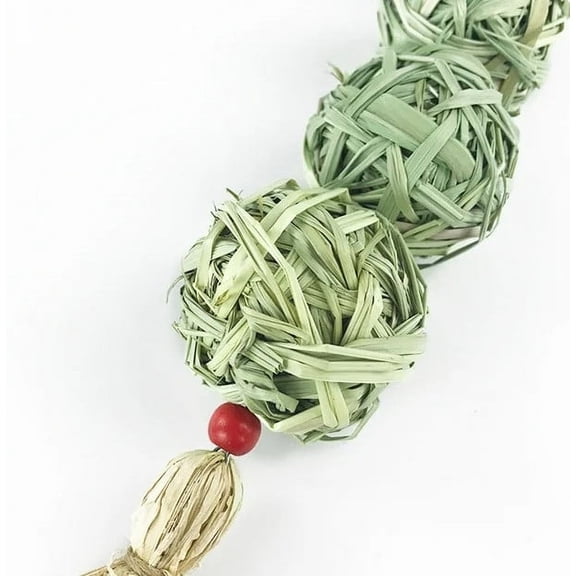 Rabbit and Guinea Pig Chew Toy Ball Natural Wood & Hay Boredom Buster for Small Pets, Safe Dental Grinding Activity