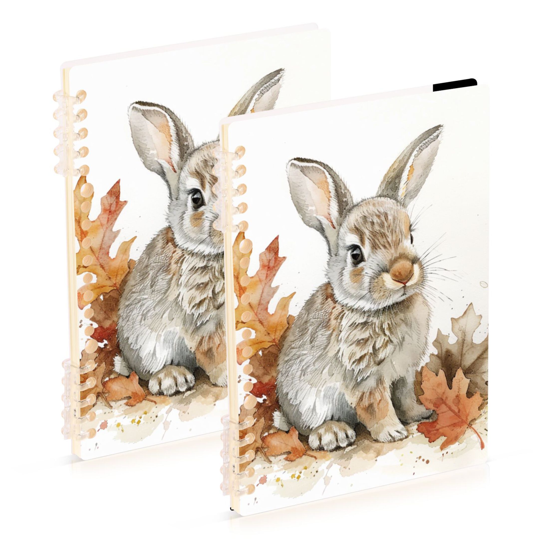 A5 Rabbit Rabbit and Leaves Ring Binder Notebook Journey Note Diary College Ruled ...
