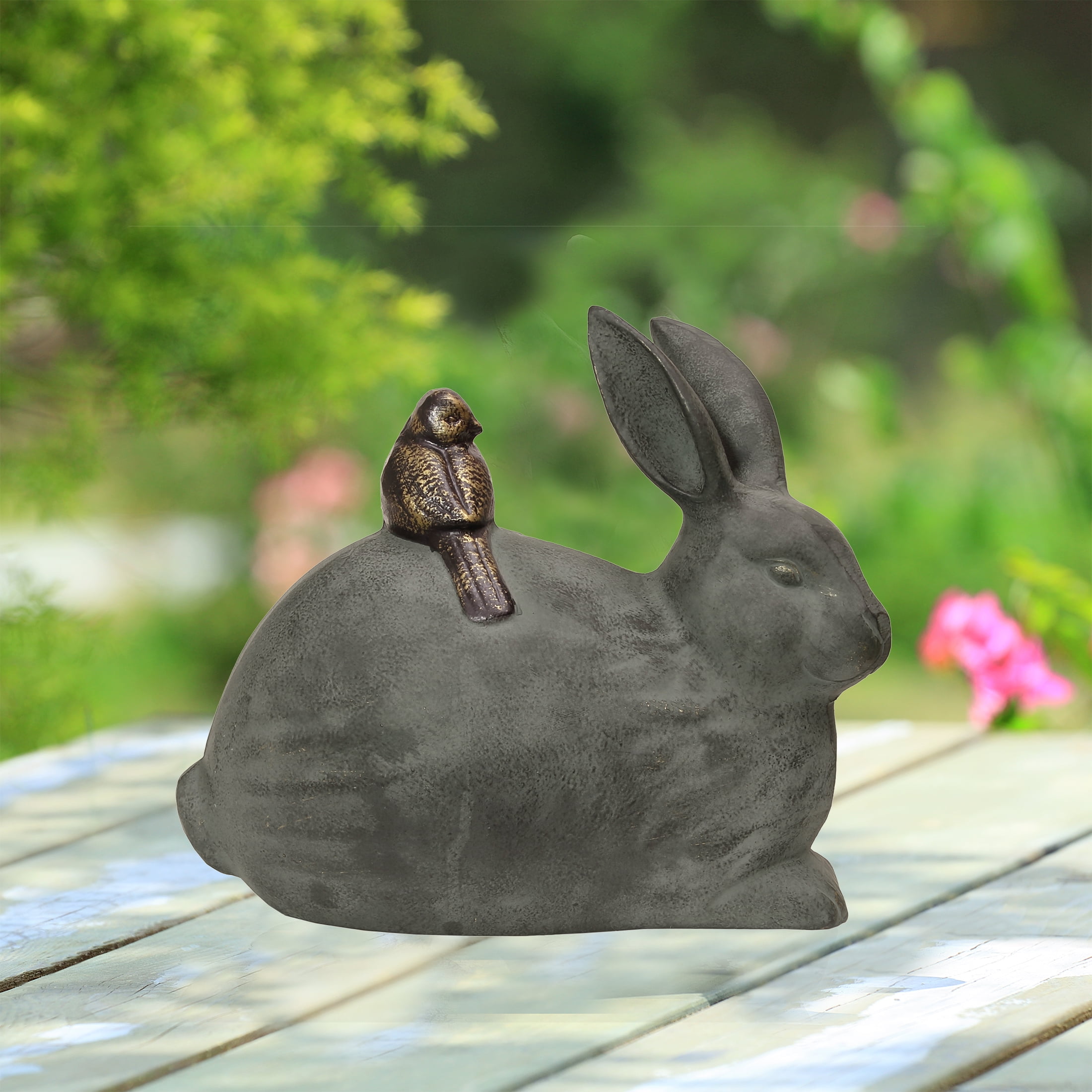 Rabbit and Little Friend Antique Verdigris Green Metal Garden Sculpture ...