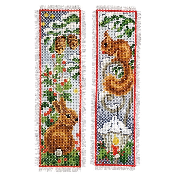 Rabbit and Squirrel set of 2 Cross Stitch Bookmark Kit by Vervaco