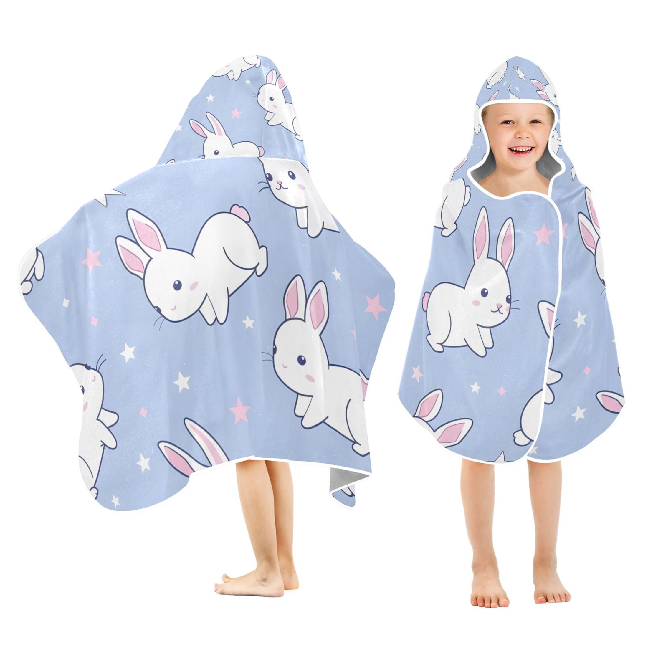 Rabbit and Star Kids Hooded Beach Towel Baby Bath Poncho Towels with ...