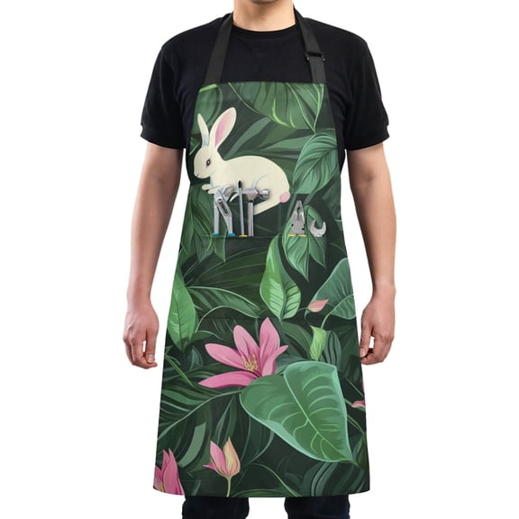 Rabbit and Woods Figure Chef Kitchen Apron with Pockets for Women Waterproof Aprons for Cooking Baking