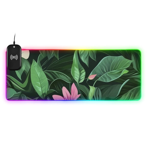 Rabbit and Woods Figure Wireless Charging RGB Gaming Mouse Pad Large Keyboard Mat Rubber Base 13 Light Modes