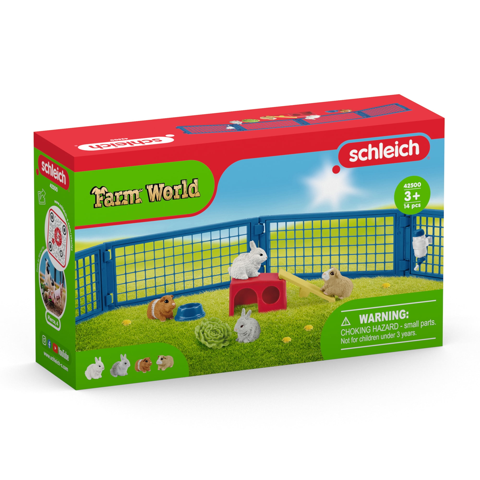 Schleich Farm World, Animal Toys for Kids, Rabbit and Guinea Pig Toy Set with Hutch 14-Piece Set, Ages 3+