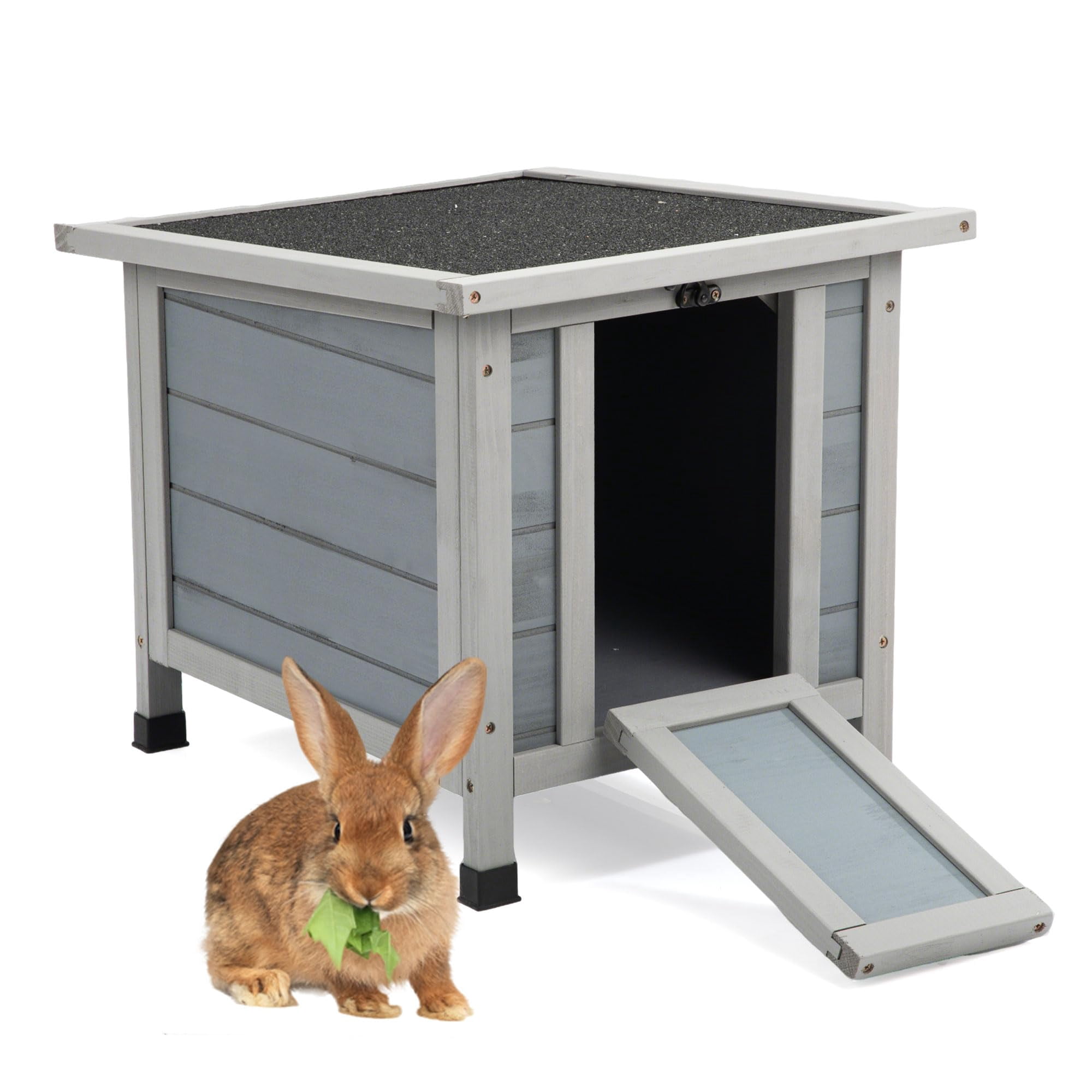 Rabbit hutch, outdoor cat house, weatherproof indoor rabbit hutch with opening door, portable small animal shelter with non-slip ramp