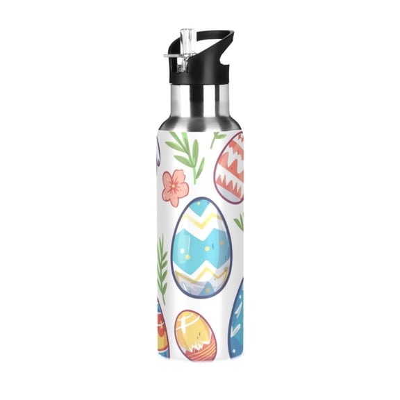 Rabbit in Easter Eggs Flowers Leaves Sports Bottle with Straw Stainless Steel Water Jug Portable Thermal Cup Leak-proof 1000ML