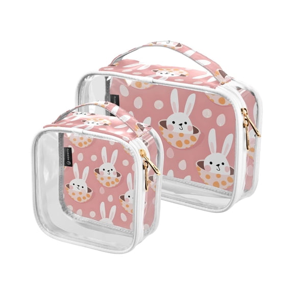 Rabbit in Hole Clear Cosmetic Bags with Handles PVC Toiletry Bags Zipper Waterproof Portable for Traveling 2 Pcs