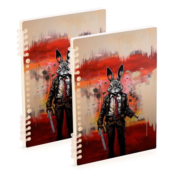 Rabbit in Suit Ring Binder Notebook Journey Note Diary College Ruled Spiral Notebook Study Loose Leaf Paper A5 60 Pages
