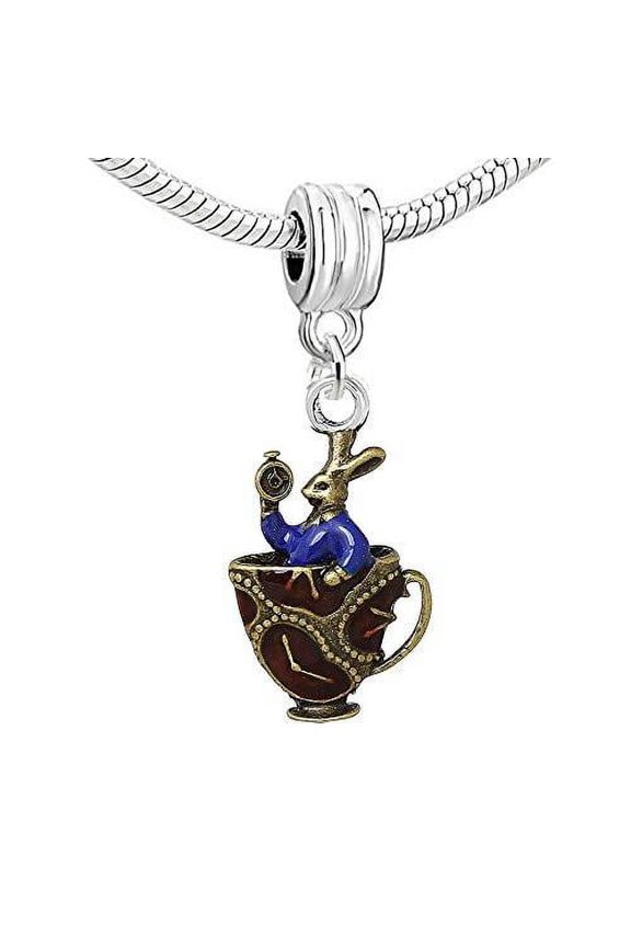 Rabbit in Tea Cup Dangle European Bead Compatible for Most European Snake Chain Bracelet
