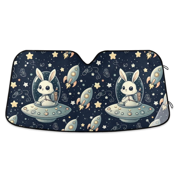 Rabbit in Ufo Car Windshield Sun Shade Foldable Car Front Window Visor Heat and UV Protection 57x31.5