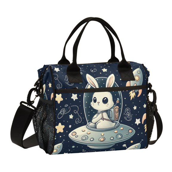 Rabbit in Ufo Lunch Bag Insulated Lunch Box Leakproof Reusable Cooler Tote Adjustable Shoulder Strap for Men Women 9L