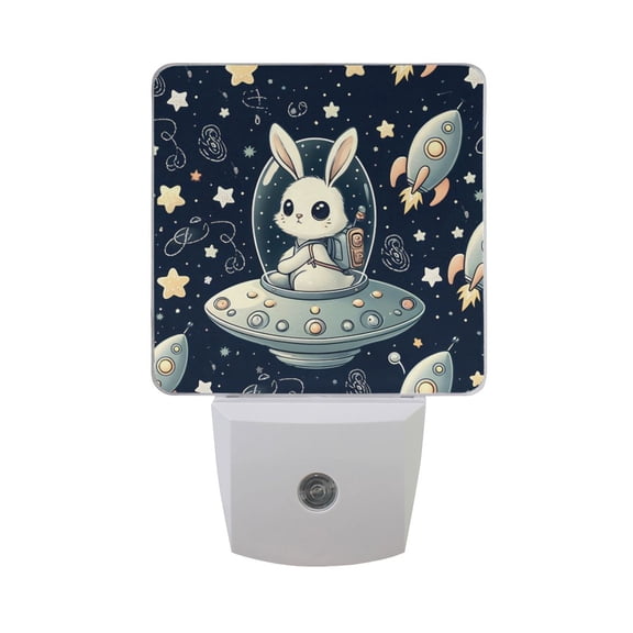 Rabbit in Ufo Night Light 2 Pack LED Nightlight Plug into Wall Dusk to Dawn Sensor Soft White