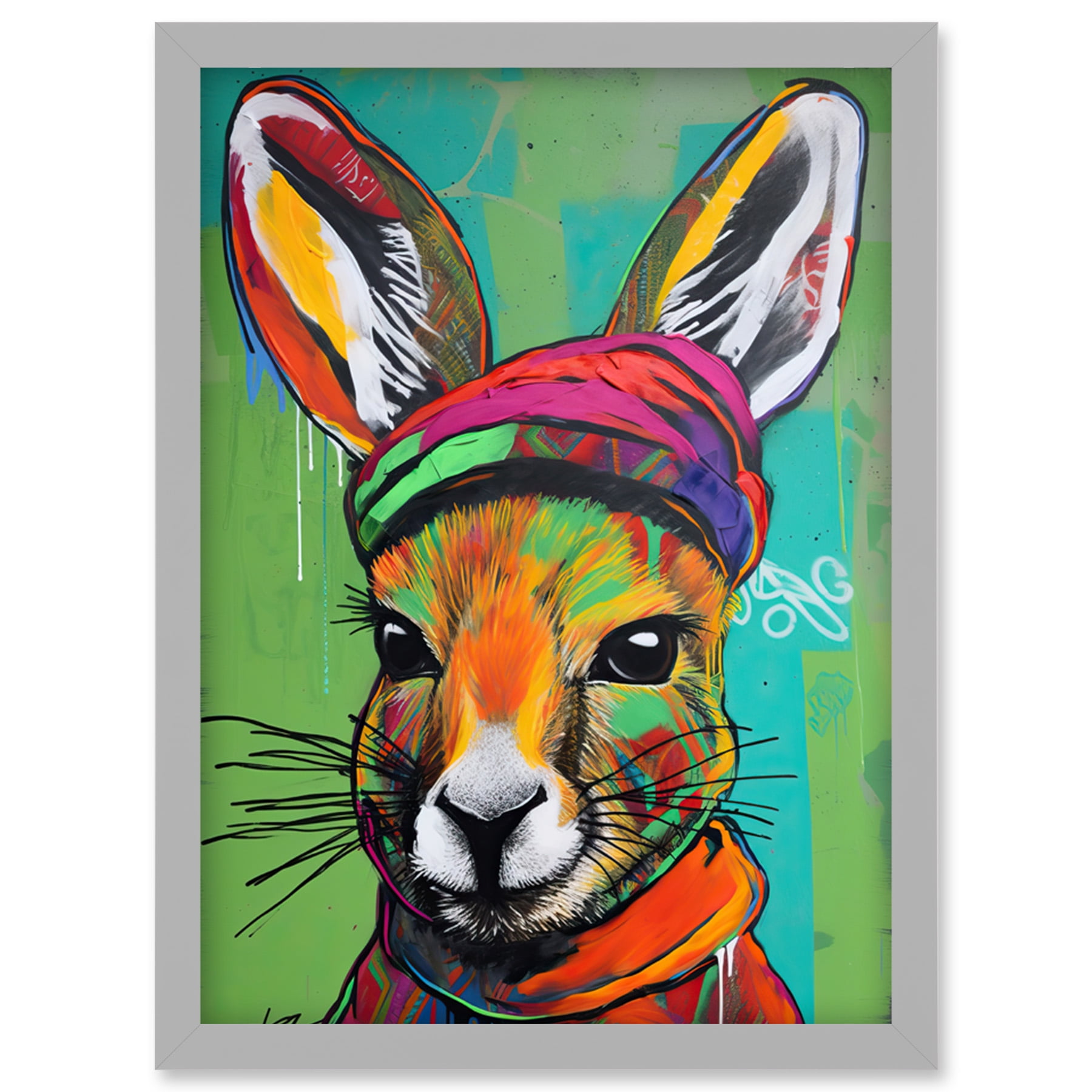 Rabbit in Winter Clothes Colourful Graffiti Style Artwork Framed Wall ...