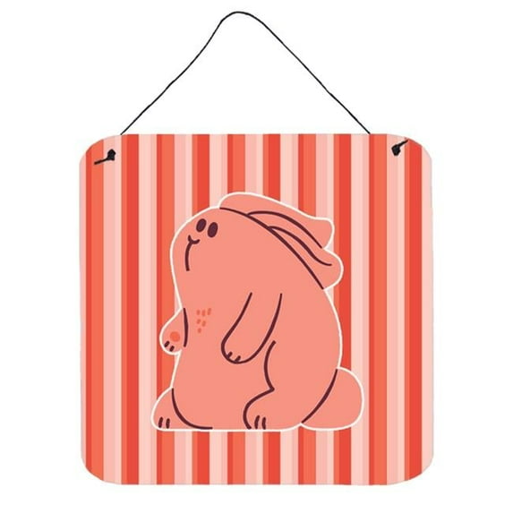 Rabbit on Pink Stripes Wall or Door Hanging Prints