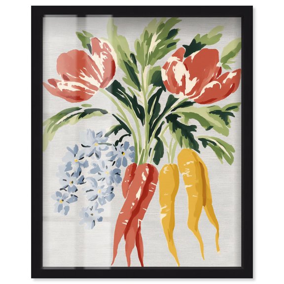 Rabbit's Bouquet I Shadowbox Print Kitchen Wall Art by Art Remedy, Black Frame, 20 x 24