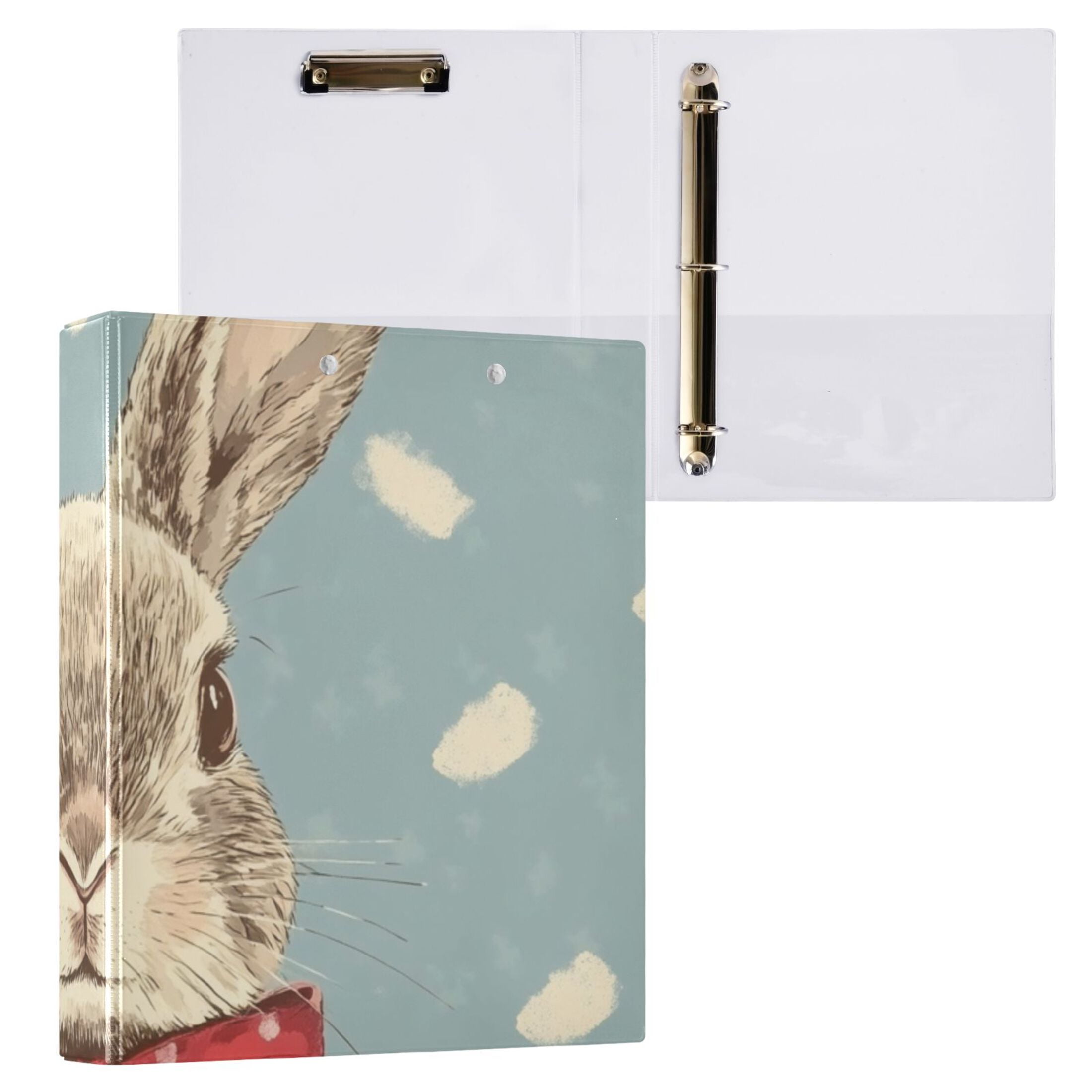 Rabbit with Bow 3 Ring Binders 1.5 inch Hardcover File Folders with Interior Pockets A4 Size Organizer for School Office Hospital Set of 2