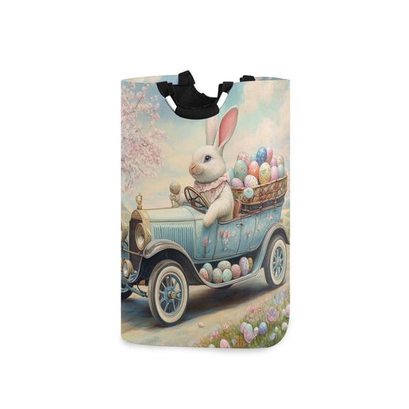 Rabbit with Car Of Easter Eggs Laundry Basket with Handles Foldable Laundry Hamper Freestanding Washing Bin 50L