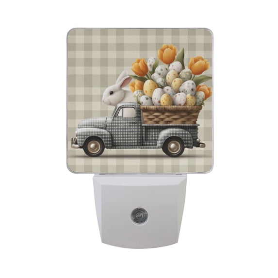 Rabbit with Easter Eggs Tulips LED Night Light Sensor Lamp Plug-in Adjustable Brightness 2 Pack