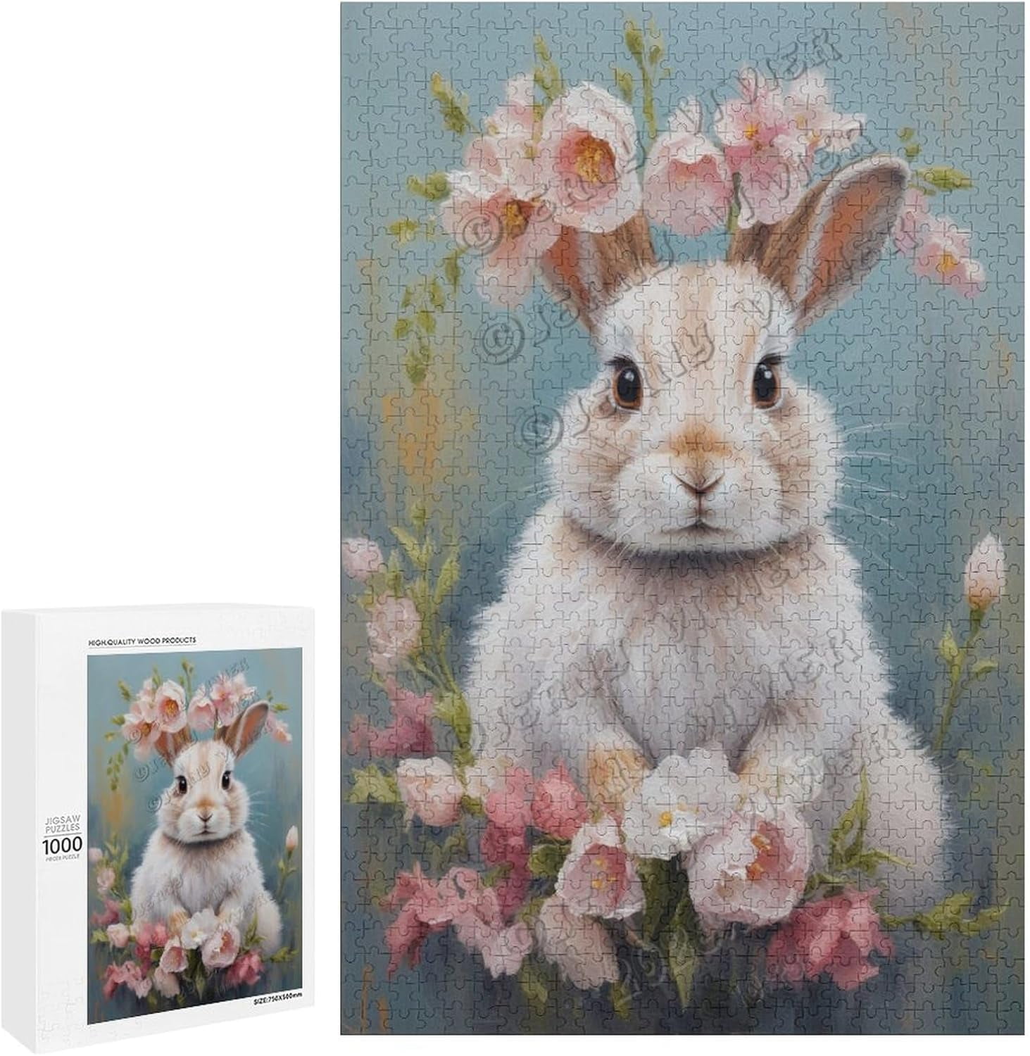 Rabbit with Flower Oil Painting 500-Piece Rabbit Puzzle for Adults ...