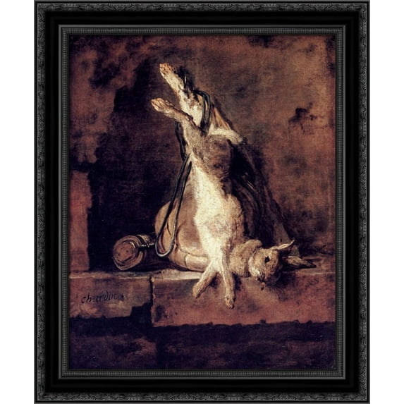 Rabbit with Game'bag and Powder Flask 20x23 Black Ornate Wood Framed Canvas Art by Chardin, Jean Baptiste Simeon