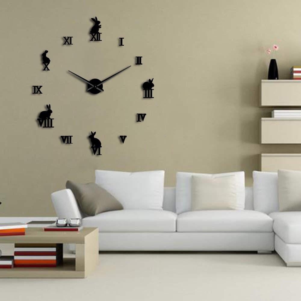 Rome Rabbit With Clock Rabbit with Roman Numerals DIY Large Wall Clocks Animals Home Decor ...