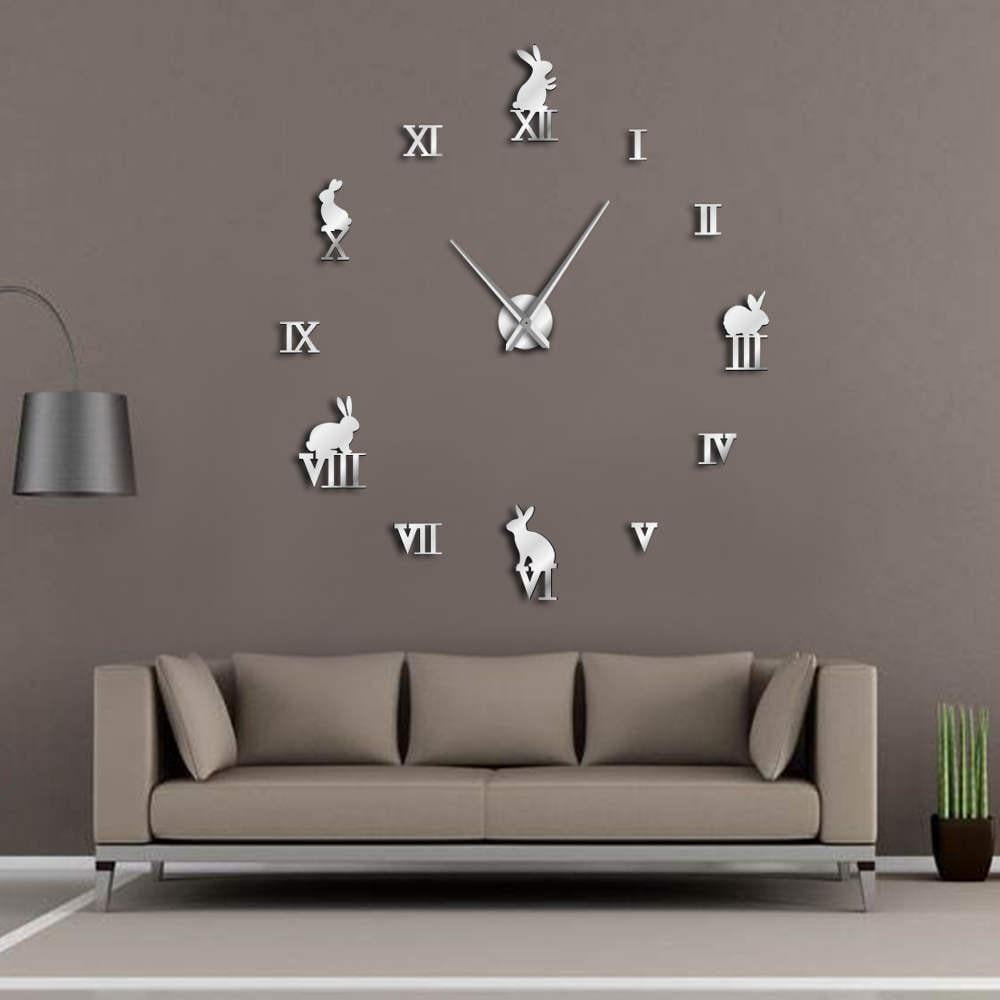 Rabbit with Roman Numerals DIY Large Wall Clocks Animals Home Decor ...