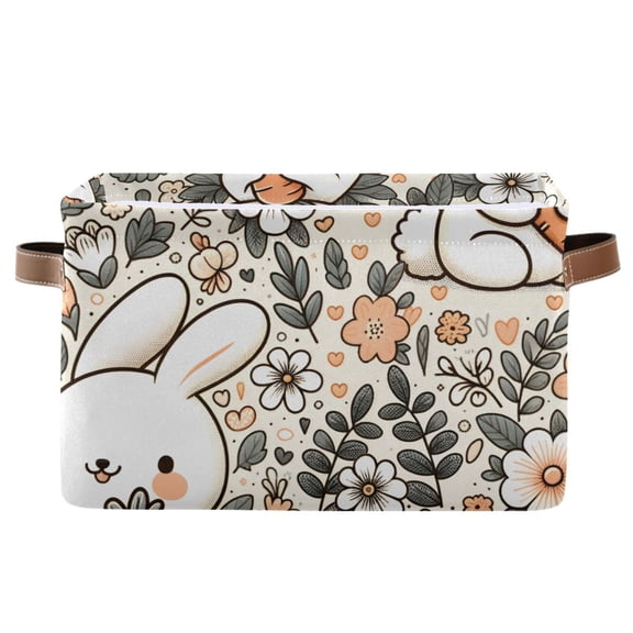 Rabbits Carrot and Floral Storage Basket Large Foldable Storage Bin Laundry Baskets Toys Box Book Foldable Organizer Bag 14.2x10.2x8.3 Inches 1 PC