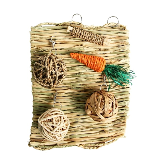 Rabbits Chew Toy,Bunny Cage Hanging Chew Toys and Treats,Grass with Sweet Bamboo for Guinea Pigs Chinchillas Hamsters Rats