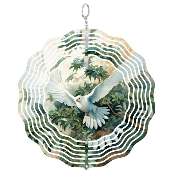 Rabbits Christmas Round Pattern 3D Wind Spinner Stainless Steel Kinetic Art Winter Animal Decor 10 Inch